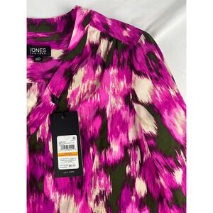 Jones New York PS Pink Abstract Print 3/4 Sleeve Blouse Top
